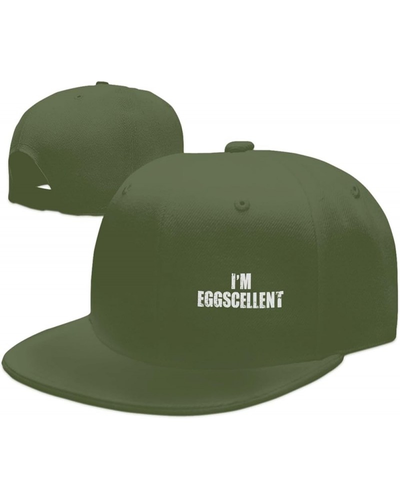 I'm Eggscellent Hat Black Flat Brim Trucker Hats Adjustable Trendy Baseball Cap Moss Green $11.15 Baseball Caps