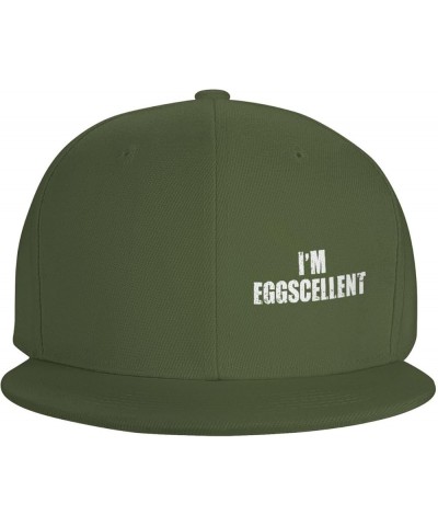 I'm Eggscellent Hat Black Flat Brim Trucker Hats Adjustable Trendy Baseball Cap Moss Green $11.15 Baseball Caps