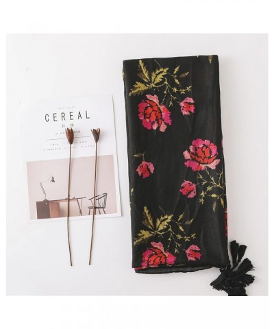 Women's Scarf, Thin Shawl Black Print Sun Shade Shawl Beach Towel Wrap Scarf All Seasons (Black 180 * 90cm) Black 180*90cm $1...