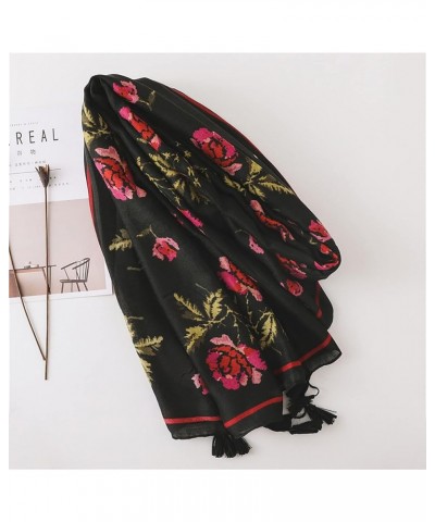 Women's Scarf, Thin Shawl Black Print Sun Shade Shawl Beach Towel Wrap Scarf All Seasons (Black 180 * 90cm) Black 180*90cm $1...