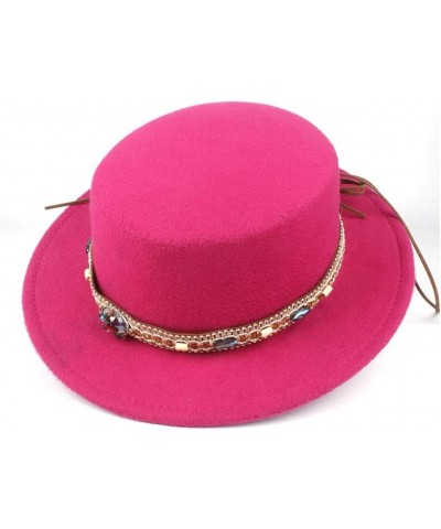 Classic Fedora Hat Authentic Men Women Flat Top Hat with Retro Belt Wool Cap Hat Church Jazz Hat Size 56-58CM (Color : Rose R...