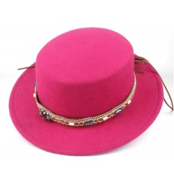 Classic Fedora Hat Authentic Men Women Flat Top Hat with Retro Belt Wool Cap Hat Church Jazz Hat Size 56-58CM (Color : Rose R...