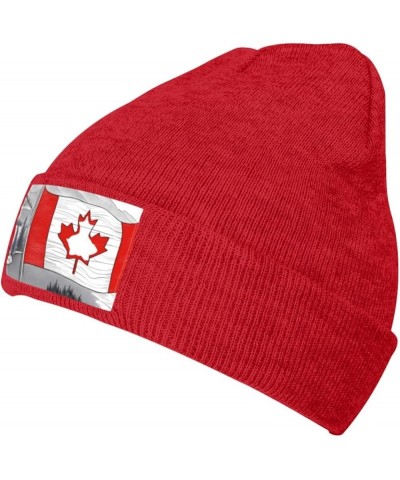 Black Warm Knit Hat Canadian Flag Prints Soft Good Elasticity Suitable for Daily and Outdoor Sports Red $12.50 Skullies & Bea...