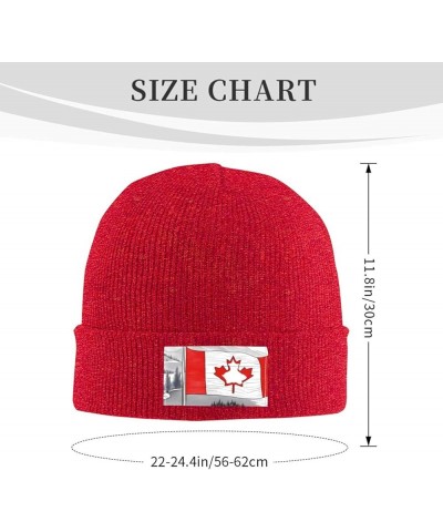 Black Warm Knit Hat Canadian Flag Prints Soft Good Elasticity Suitable for Daily and Outdoor Sports Red $12.50 Skullies & Bea...