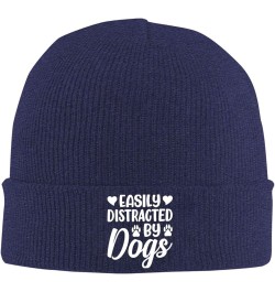 Easily Distracteds by Dogs Outdoor Unisex Beanie Winter Warm Thick Knitted Hat Soft Elastic Skull Hat Navy Blue $17.17 Skulli...