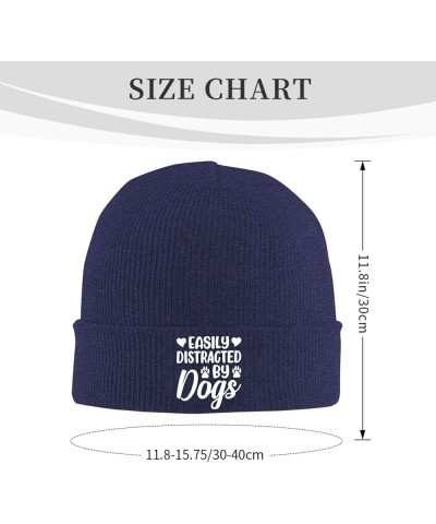 Easily Distracteds by Dogs Outdoor Unisex Beanie Winter Warm Thick Knitted Hat Soft Elastic Skull Hat Navy Blue $17.17 Skulli...