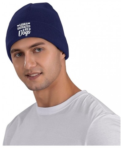 Easily Distracteds by Dogs Outdoor Unisex Beanie Winter Warm Thick Knitted Hat Soft Elastic Skull Hat Navy Blue $17.17 Skulli...