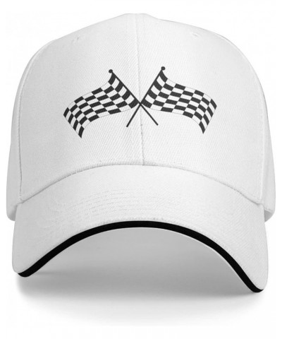 Checkered Flags Race Car Flag Snapback Cap Unisex-Adult Trucker Hat Adjustable Baseball Cap Denim Casquette Caps White $15.06...