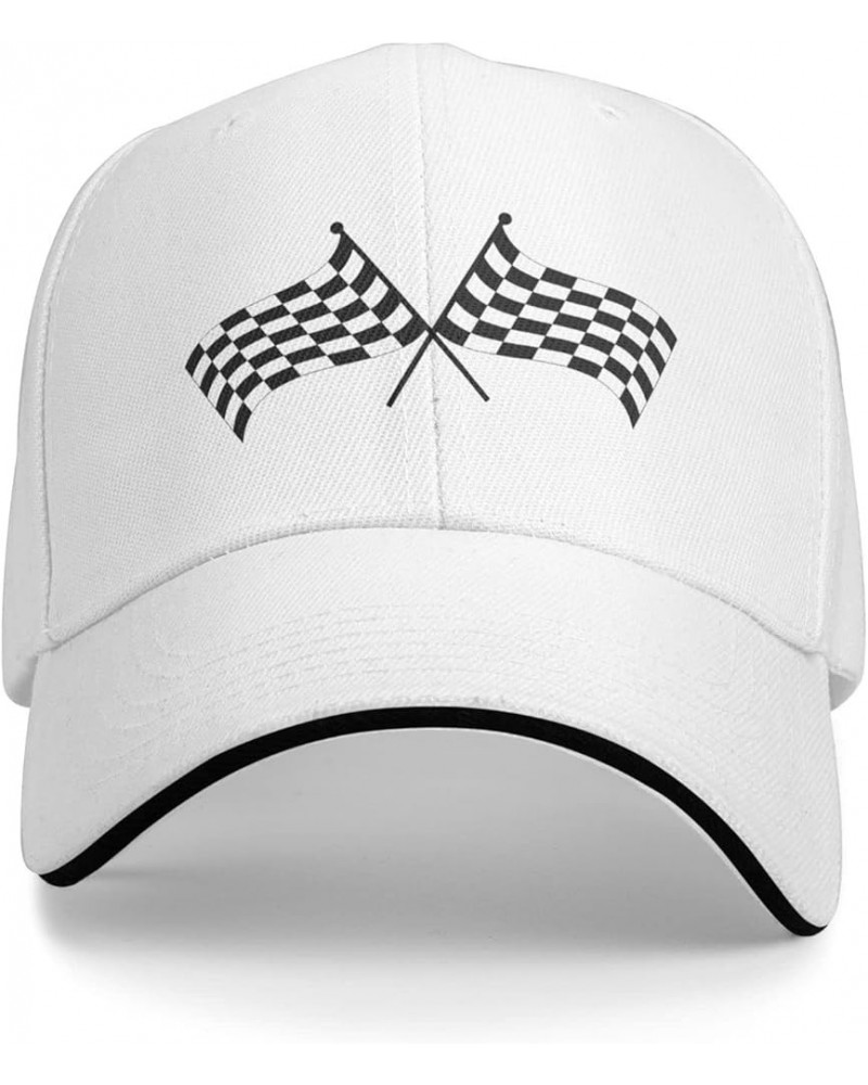 Checkered Flags Race Car Flag Snapback Cap Unisex-Adult Trucker Hat Adjustable Baseball Cap Denim Casquette Caps White $15.06...