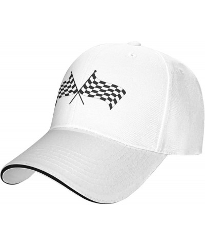 Checkered Flags Race Car Flag Snapback Cap Unisex-Adult Trucker Hat Adjustable Baseball Cap Denim Casquette Caps White $15.06...