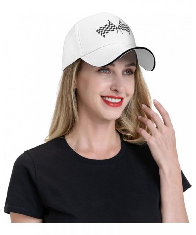 Checkered Flags Race Car Flag Snapback Cap Unisex-Adult Trucker Hat Adjustable Baseball Cap Denim Casquette Caps White $15.06...