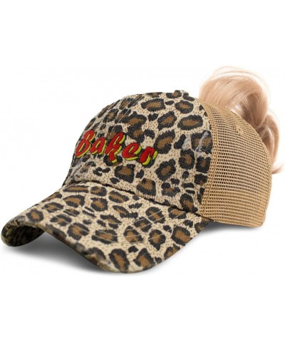 Custom Womens Ponytail Cap Baker Style A Food Cotton Cook Distressed Trucker Hat Leopard Design Only $16.11 Baseball Caps