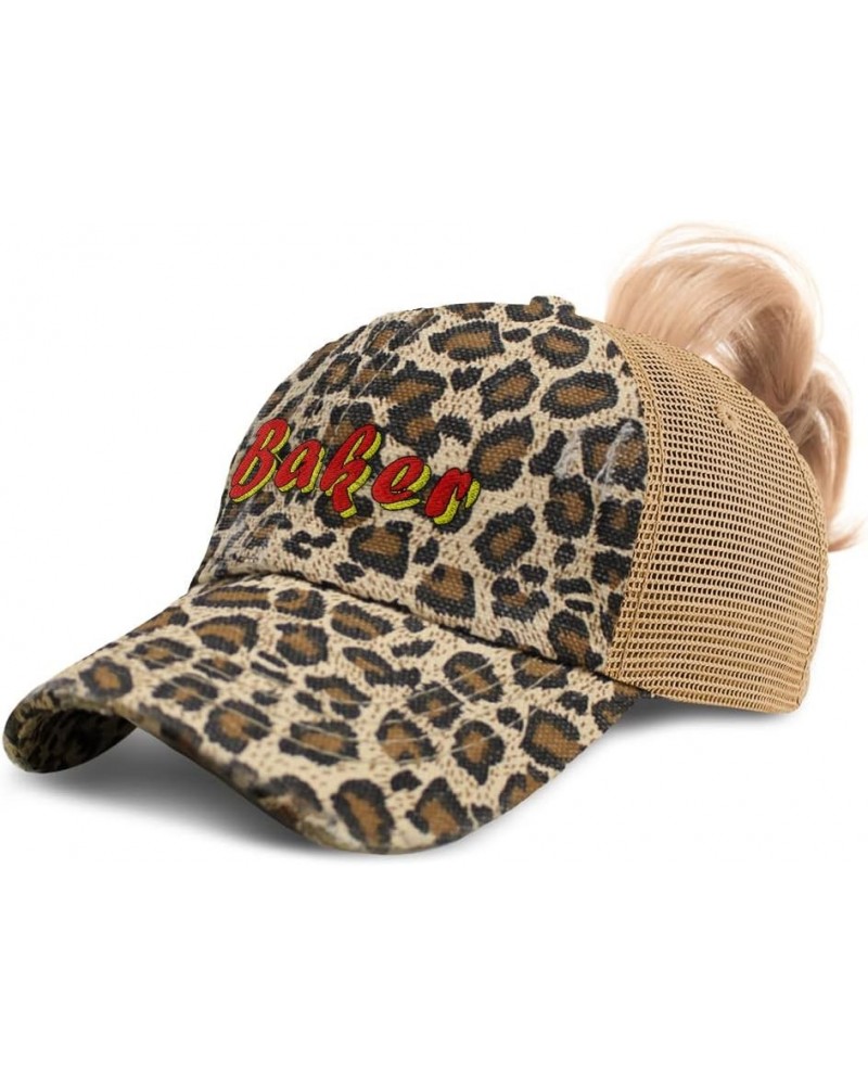 Custom Womens Ponytail Cap Baker Style A Food Cotton Cook Distressed Trucker Hat Leopard Design Only $16.11 Baseball Caps