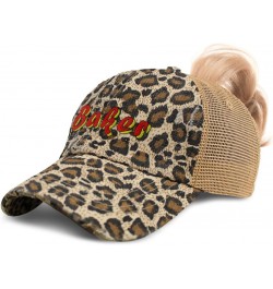 Custom Womens Ponytail Cap Baker Style A Food Cotton Cook Distressed Trucker Hat Leopard Design Only $16.11 Baseball Caps