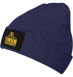 Towson University Logo Classic Warm Winter Knit Cap Fleece Lined Beanie Hat Navy Blue $7.40 Skullies & Beanies