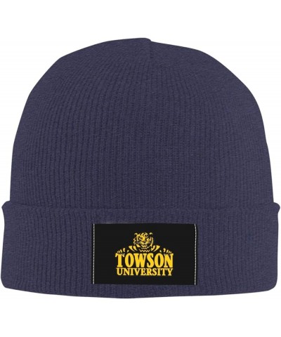 Towson University Logo Classic Warm Winter Knit Cap Fleece Lined Beanie Hat Navy Blue $7.40 Skullies & Beanies