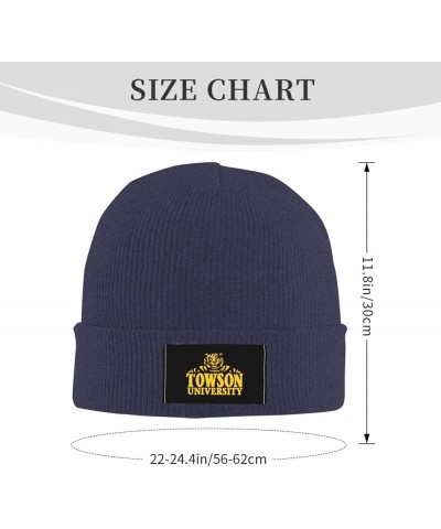 Towson University Logo Classic Warm Winter Knit Cap Fleece Lined Beanie Hat Navy Blue $7.40 Skullies & Beanies