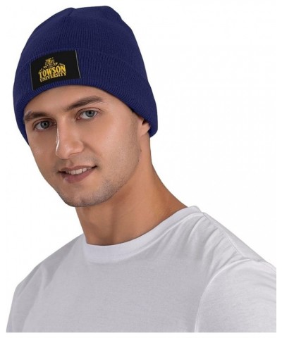 Towson University Logo Classic Warm Winter Knit Cap Fleece Lined Beanie Hat Navy Blue $7.40 Skullies & Beanies