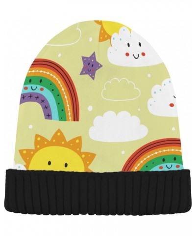 Cute Sun Rainbow Cloud Beanie for Women Men Soft Cap Reversible Warm Beanies Crochet Hats for Y2k Winter Fall $13.33 Skullies...