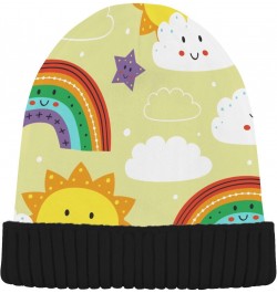 Cute Sun Rainbow Cloud Beanie for Women Men Soft Cap Reversible Warm Beanies Crochet Hats for Y2k Winter Fall $13.33 Skullies...