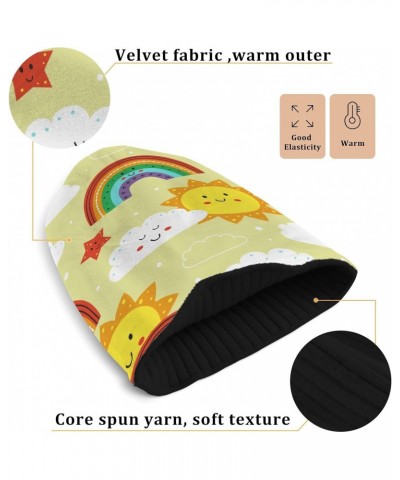 Cute Sun Rainbow Cloud Beanie for Women Men Soft Cap Reversible Warm Beanies Crochet Hats for Y2k Winter Fall $13.33 Skullies...