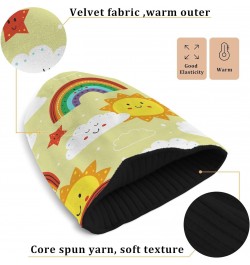 Cute Sun Rainbow Cloud Beanie for Women Men Soft Cap Reversible Warm Beanies Crochet Hats for Y2k Winter Fall $13.33 Skullies...