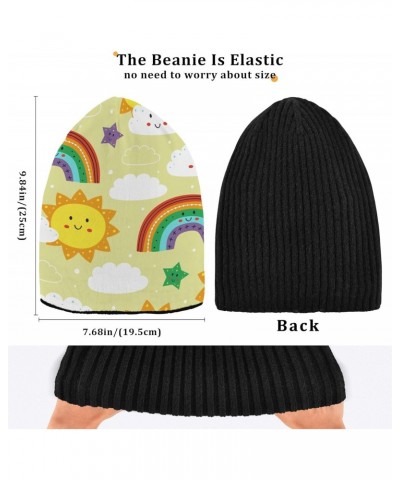 Cute Sun Rainbow Cloud Beanie for Women Men Soft Cap Reversible Warm Beanies Crochet Hats for Y2k Winter Fall $13.33 Skullies...