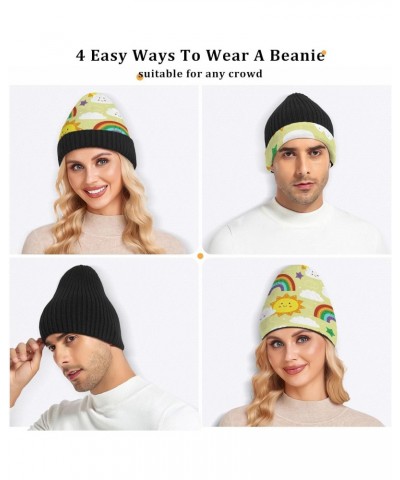 Cute Sun Rainbow Cloud Beanie for Women Men Soft Cap Reversible Warm Beanies Crochet Hats for Y2k Winter Fall $13.33 Skullies...