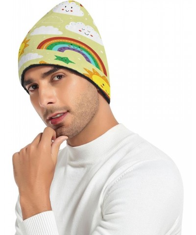 Cute Sun Rainbow Cloud Beanie for Women Men Soft Cap Reversible Warm Beanies Crochet Hats for Y2k Winter Fall $13.33 Skullies...