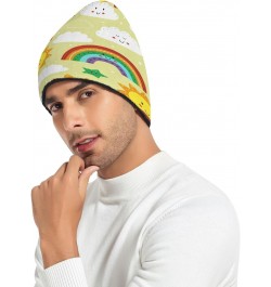 Cute Sun Rainbow Cloud Beanie for Women Men Soft Cap Reversible Warm Beanies Crochet Hats for Y2k Winter Fall $13.33 Skullies...