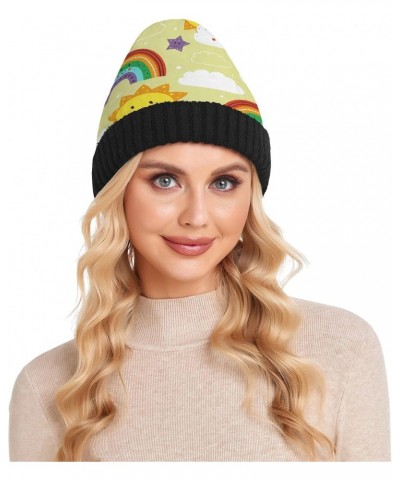 Cute Sun Rainbow Cloud Beanie for Women Men Soft Cap Reversible Warm Beanies Crochet Hats for Y2k Winter Fall $13.33 Skullies...