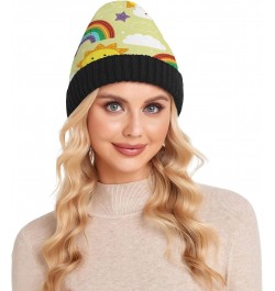 Cute Sun Rainbow Cloud Beanie for Women Men Soft Cap Reversible Warm Beanies Crochet Hats for Y2k Winter Fall $13.33 Skullies...