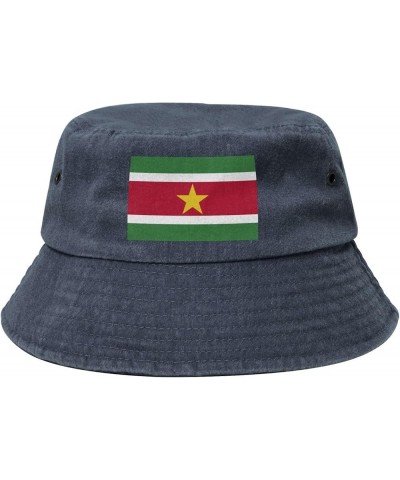 Flag of Suriname Bucket Hat for Men Women Outdoor Washed Cotton Sun Hats Travel Beach Hat Navy Blue $14.11 Bucket Hats