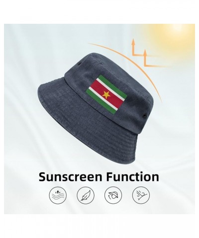 Flag of Suriname Bucket Hat for Men Women Outdoor Washed Cotton Sun Hats Travel Beach Hat Navy Blue $14.11 Bucket Hats