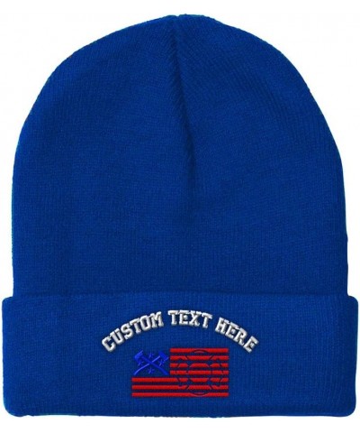 Custom Beanies for Men Firefighter American Flag Embroidery Winter Hats for Women Acrylic Skull Cap 1 Size Royal Blue Persona...