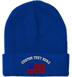 Custom Beanies for Men Firefighter American Flag Embroidery Winter Hats for Women Acrylic Skull Cap 1 Size Royal Blue Persona...