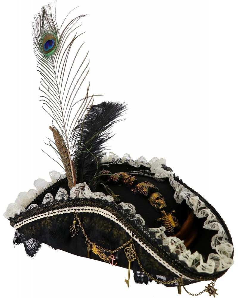 Men's Pirate Hat with Antiqued Skeleton and Feathers Brown $63.55 Cowboy Hats