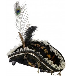 Men's Pirate Hat with Antiqued Skeleton and Feathers Brown $63.55 Cowboy Hats