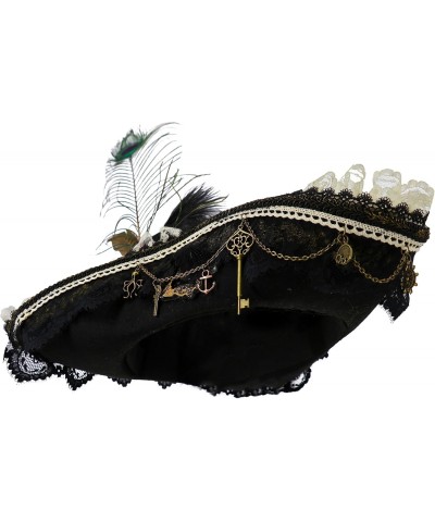 Men's Pirate Hat with Antiqued Skeleton and Feathers Brown $63.55 Cowboy Hats