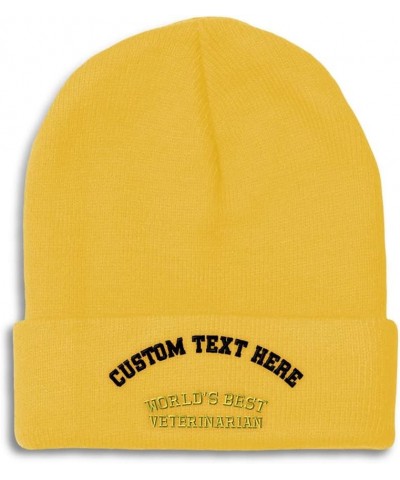 Custom Beanies for Men Worlds Best Veterinarian Embroidery Winter Hats for Women Acrylic Skull Cap 1 Size Yellow Personalized...