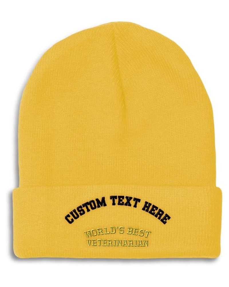 Custom Beanies for Men Worlds Best Veterinarian Embroidery Winter Hats for Women Acrylic Skull Cap 1 Size Yellow Personalized...