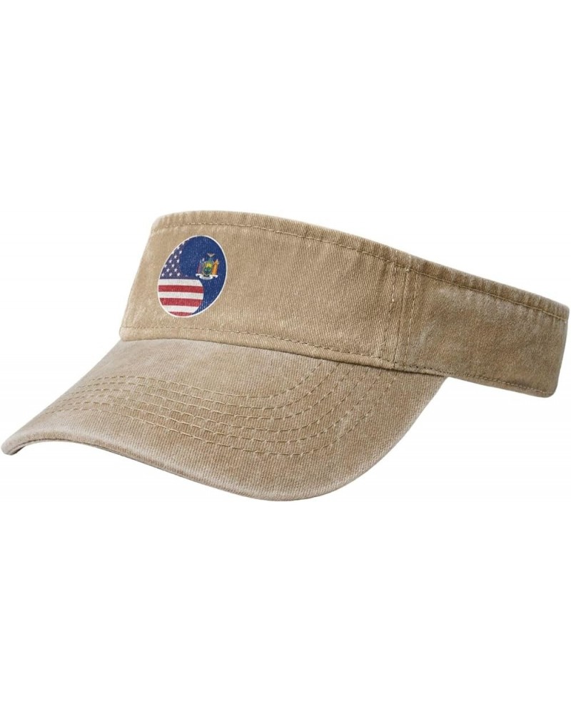 Yin Yang Flag Combination of America and New York Sun Visor Hats for Women Men Adjustable Sports Sun Hats Golf Cap Natural $1...