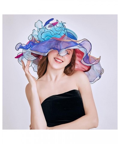 Church Dress Bowler Derby Fascinator Hat 20s 50s Vintage Bucket Hat Wide Brim Dress Hat Headband Clip B2-blue $14.99 Sun Hats