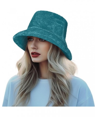 Grass Green Women's Faux Fur Warm Hat Fuzzy Winter Hat Strong Blue $9.20 Bucket Hats