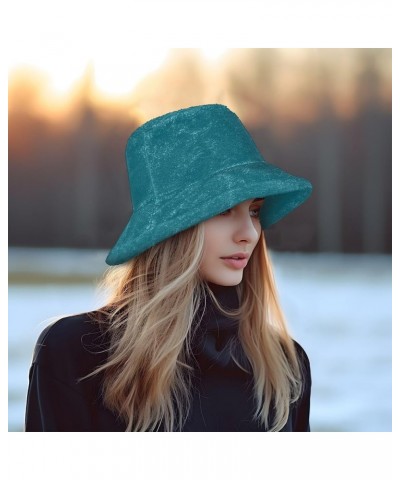 Grass Green Women's Faux Fur Warm Hat Fuzzy Winter Hat Strong Blue $9.20 Bucket Hats