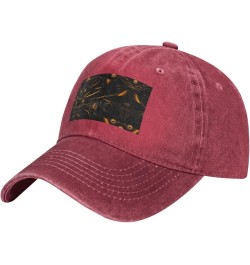 Black and Gold Background Baseball Cap Adjustable Twill Bulk with Ponytail Hole Washed Dad Hat for Men Women Red $12.09 Baseb...