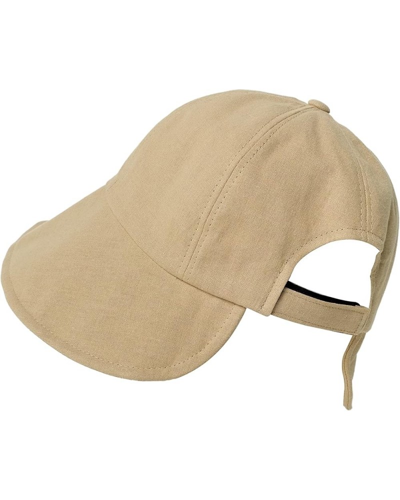 Wide Brim Linen Bucket Hat Velcro Adjustable Bonnet Travel Beach Sun Hat UV Protection for Women Girls Beige $18.45 Sun Hats