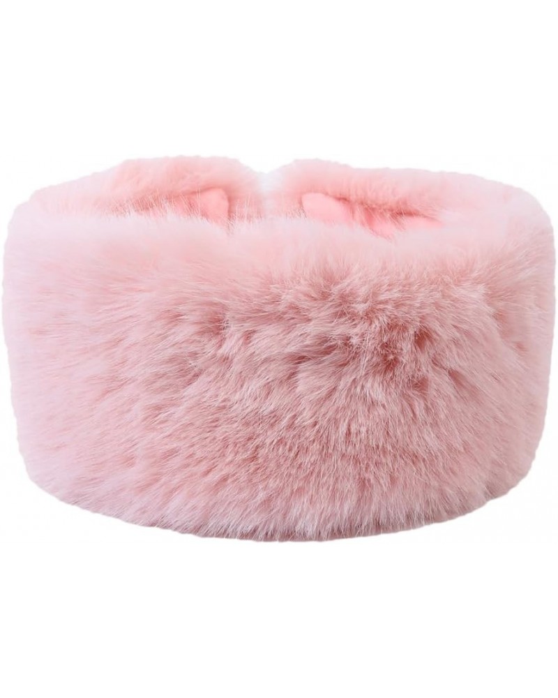 Women Faux Fur Headband Hat with Stretch Winter Fluffy Plush Ear Warmer Earmuff Head Wrap Pink $13.19 Cold Weather Headbands