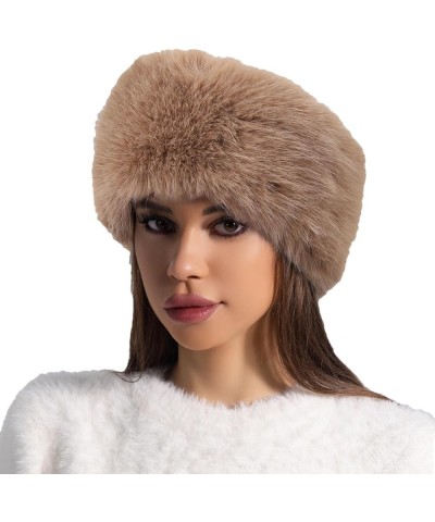 Women Faux Fur Headband Hat with Stretch Winter Fluffy Plush Ear Warmer Earmuff Head Wrap Pink $13.19 Cold Weather Headbands