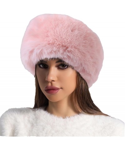 Women Faux Fur Headband Hat with Stretch Winter Fluffy Plush Ear Warmer Earmuff Head Wrap Pink $13.19 Cold Weather Headbands